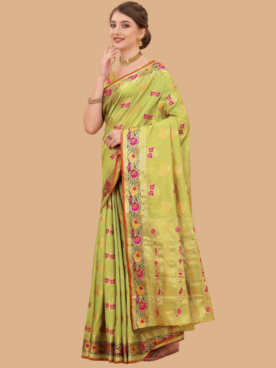 Odette Light Green Silk Blend Woven Saree with Unstitched Blouse for Women