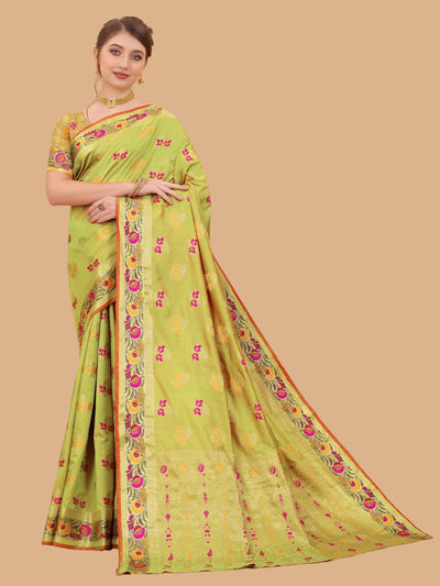 Odette Light Green Silk Blend Woven Saree with Unstitched Blouse for Women