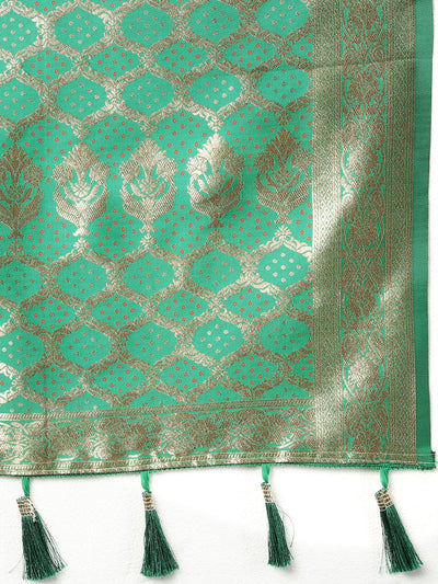 Odette Blue Patola Silk Woven Saree with Unstitched Blouse for Women