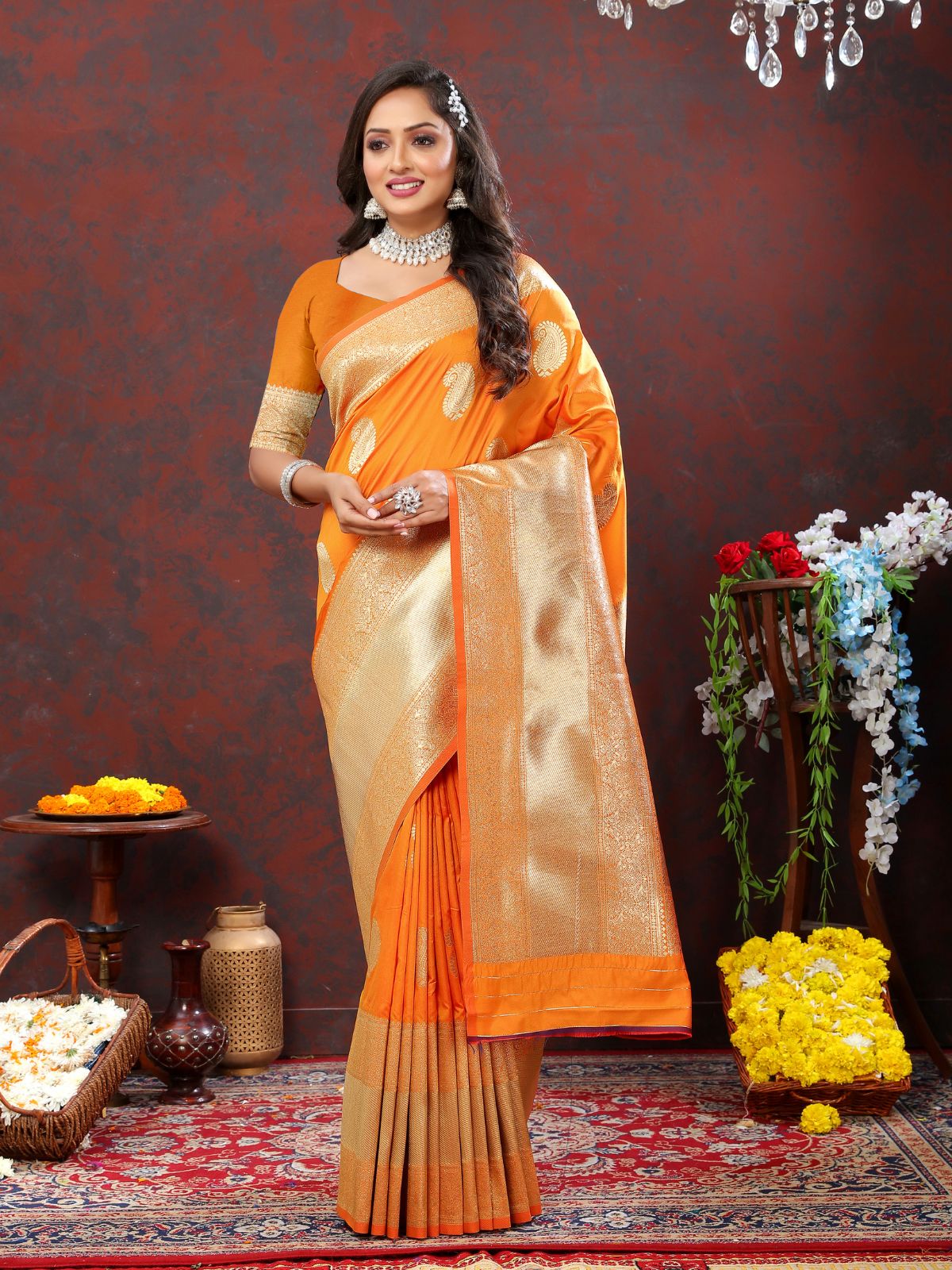 Odette Violet Silk Woven Saree with Unstitched Blouse for Women