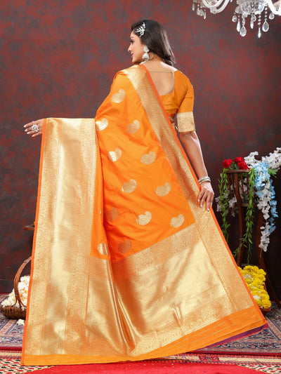 Odette Violet Silk Woven Saree with Unstitched Blouse for Women