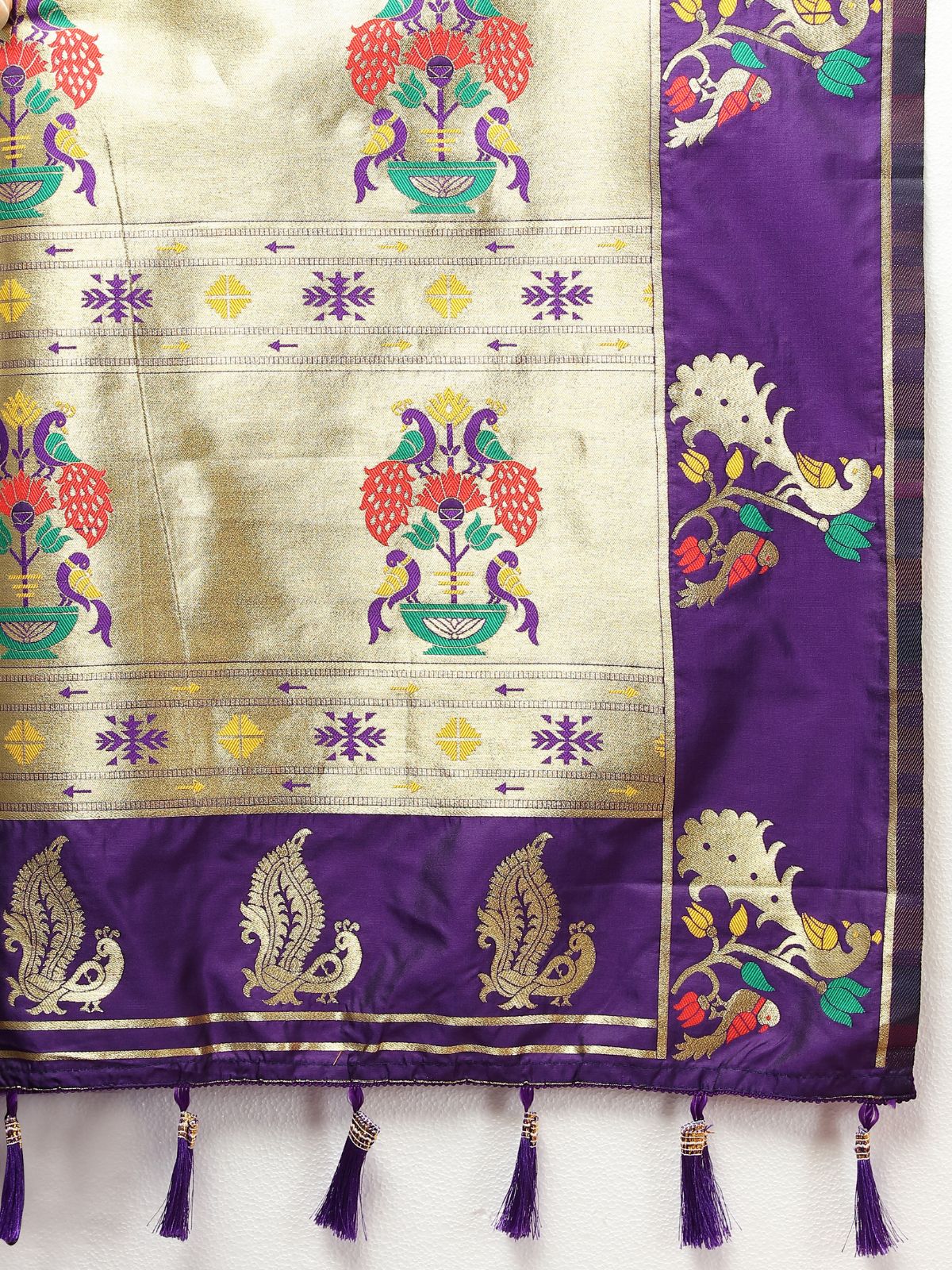 Odette Violet Pathani Silk Woven Saree with Unstitched Blouse for Women