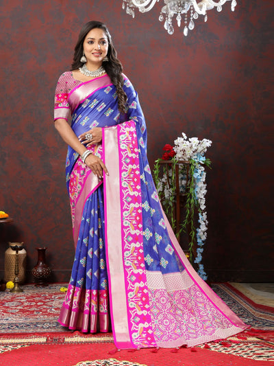 Odette Violet Organza Woven Saree with Unstitched Blouse for Women