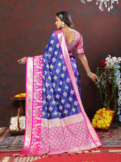Odette Violet Organza Woven Saree with Unstitched Blouse for Women