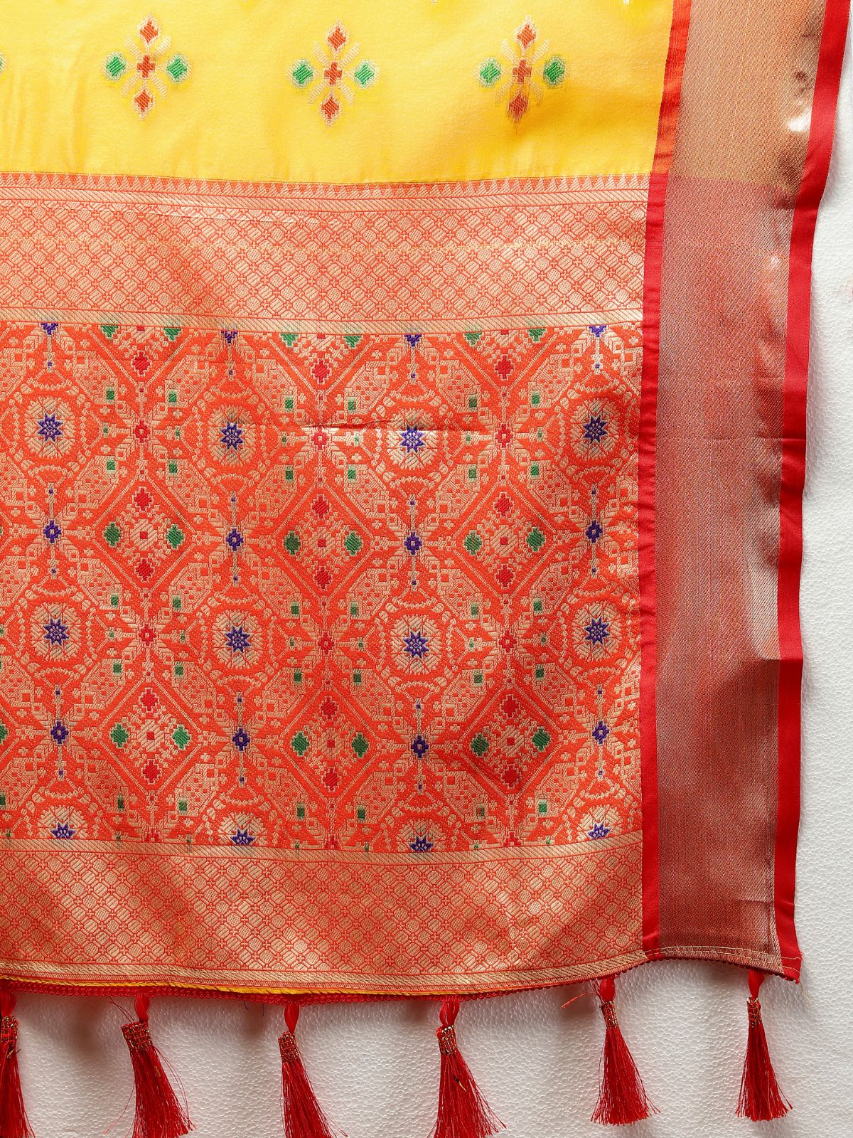 Odette Yellow Organza Woven Saree with Unstitched Blouse for Women