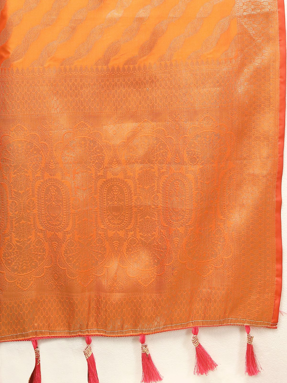 Odette Orange Silk Gold Zari Woven Saree with Unstitched Blouse for Women