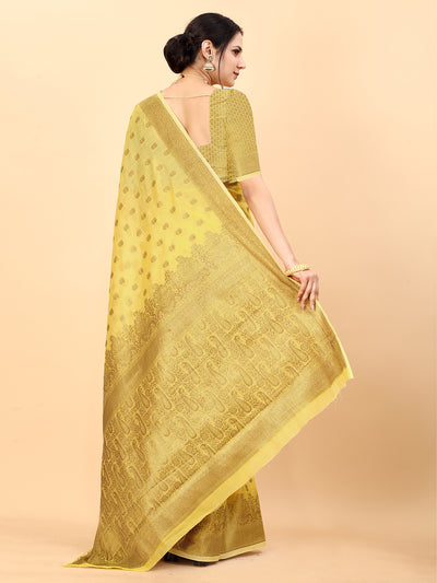 Yellow cotton Silk Woven Saree With Unstitched Blouse