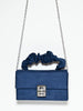 Odette Navy Blue Suede Embellished Clutch For Women