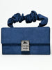 Odette Navy Blue Suede Embellished Clutch For Women