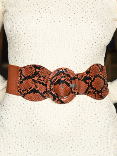 Odette Brown Leather Printed Waist Belt for Women