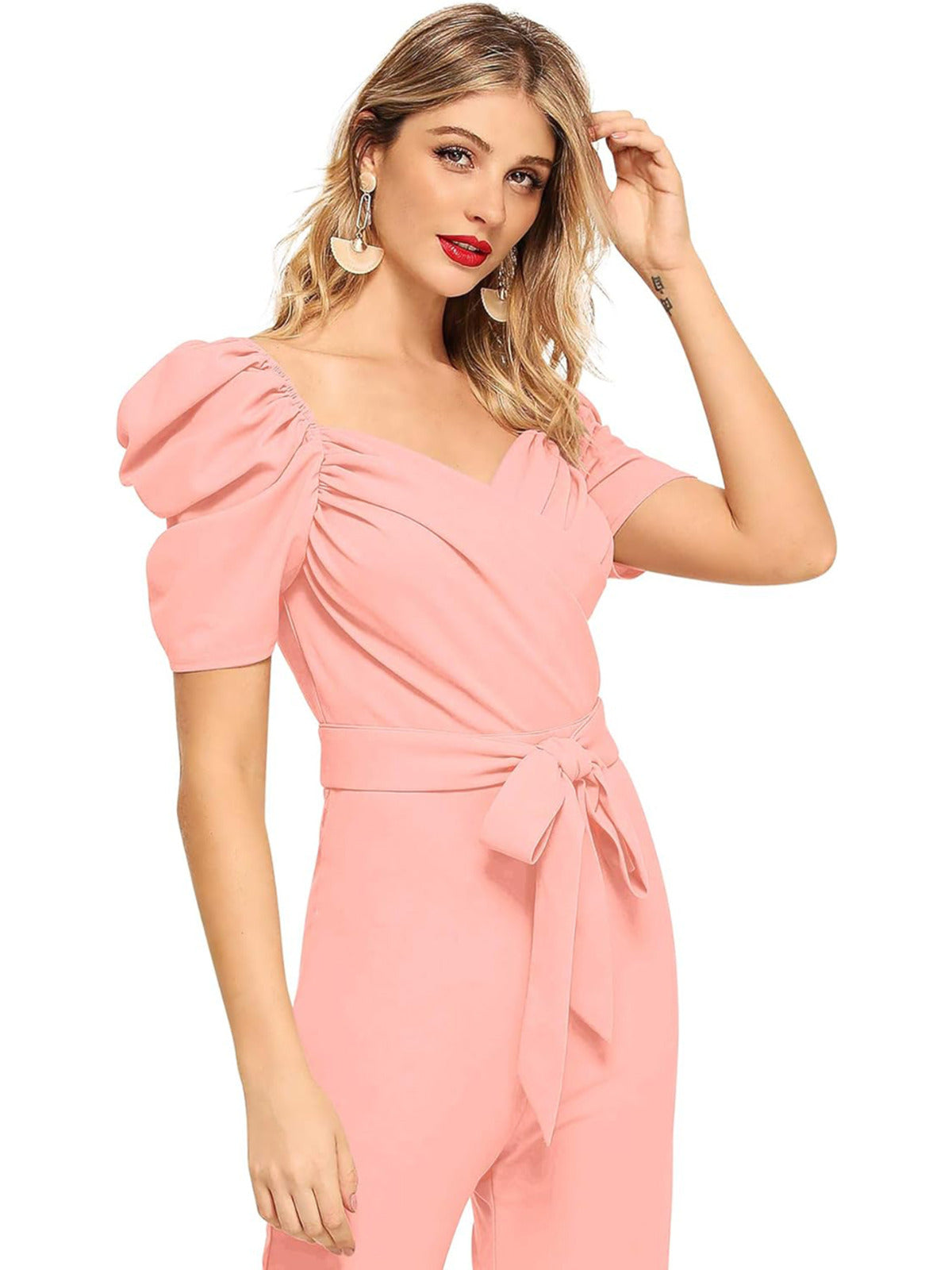 Odette Women Peach Polyester Blend Jumpsuit