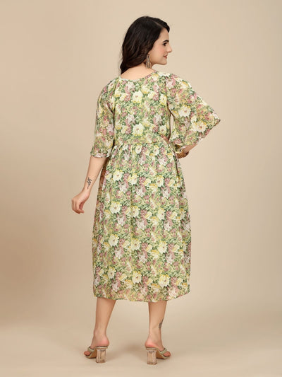 Odette Green Georgette Printed Dress For Women