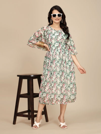 Odette Pink Georgette Printed Dress For Women