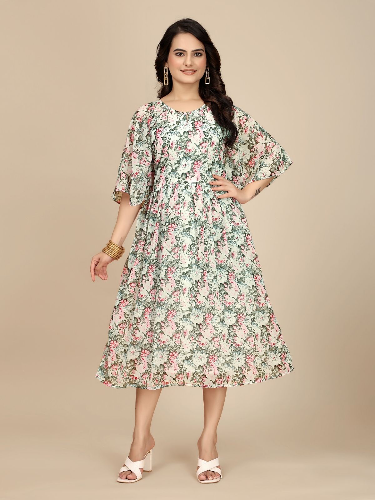 Odette Pink Georgette Printed Dress For Women