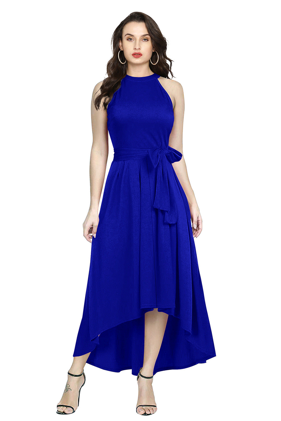 Odette Royal Blue Polyester High Low Dress For Women