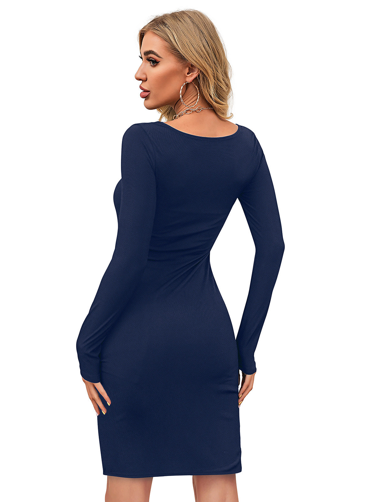 Odette Navy Blue Bodycon Knit Fabric For Women
