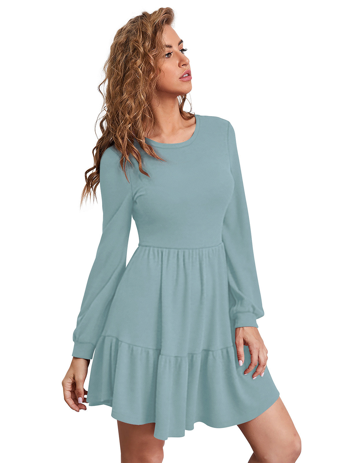 Odette Light Blue Skater Knit Fabric Dress For Women