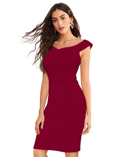 Odette Maroon Knit Fabric Bodycon For Women