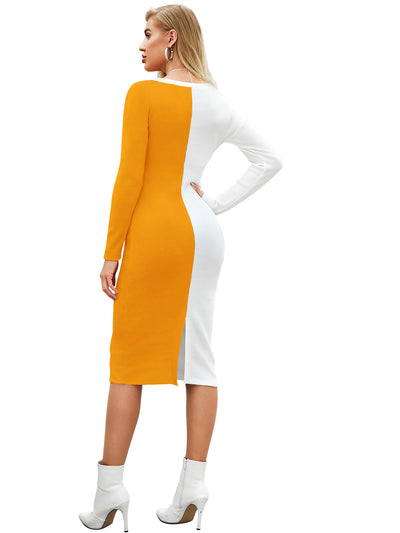 Odette Yellow Bodycon Knit Fabric Dress For Women