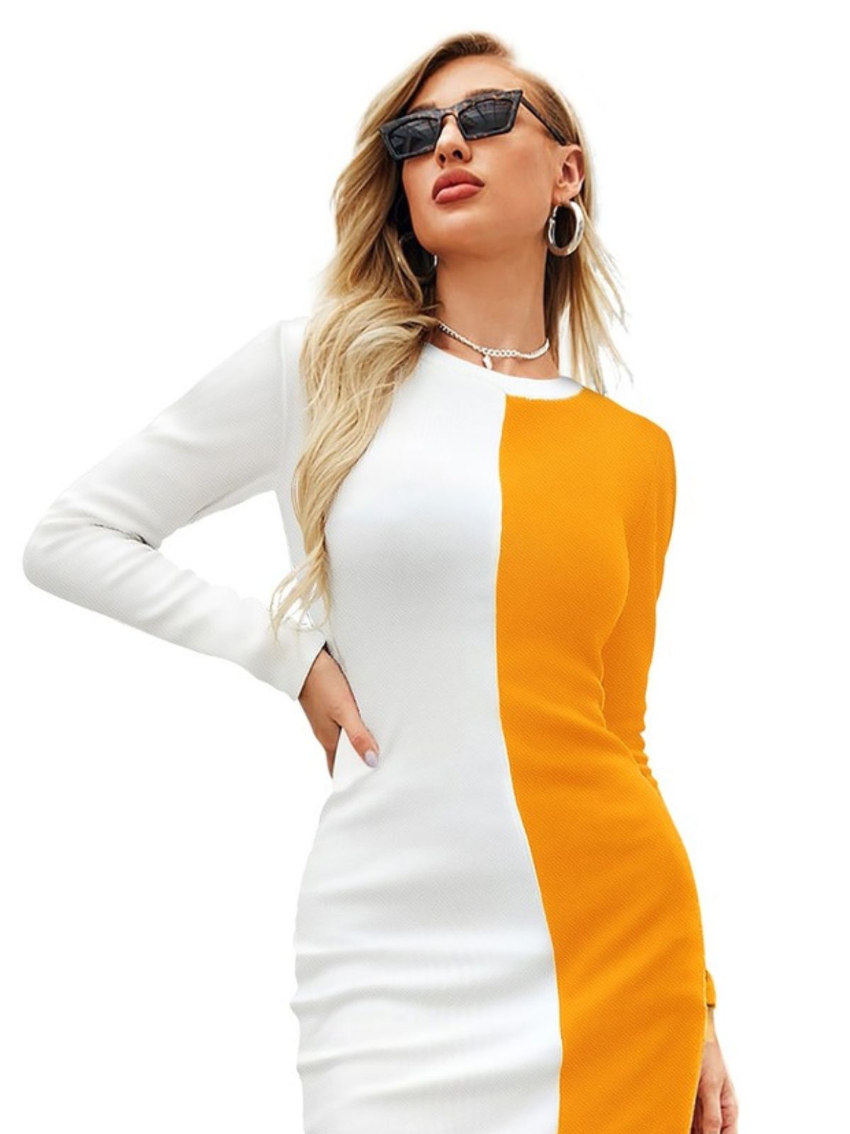 Odette Yellow Bodycon Knit Fabric Dress For Women