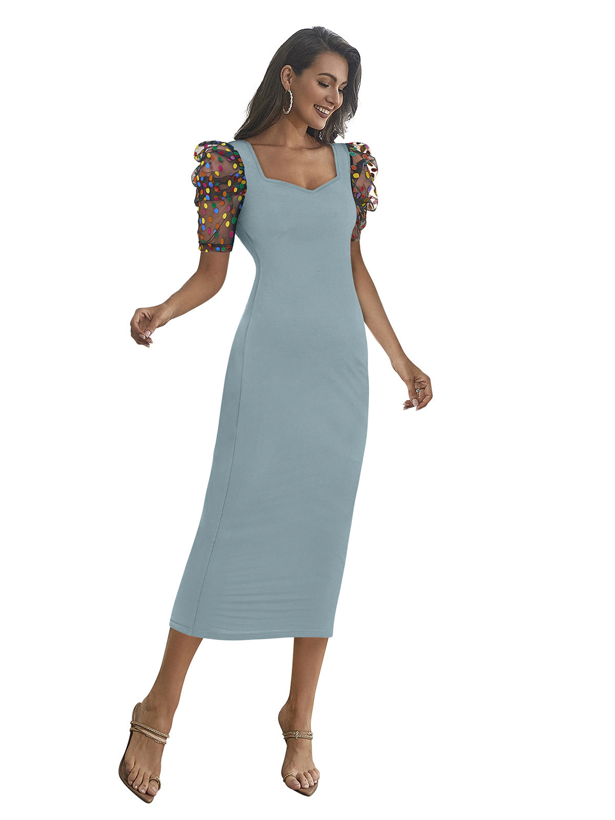 Odette Blue Bodycon Knit Fabric Dress For Women