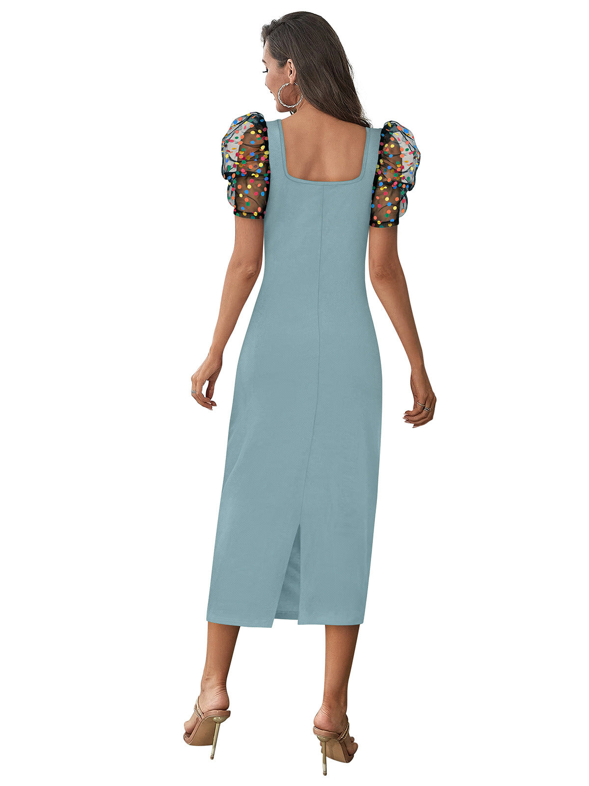 Odette Blue Bodycon Knit Fabric Dress For Women