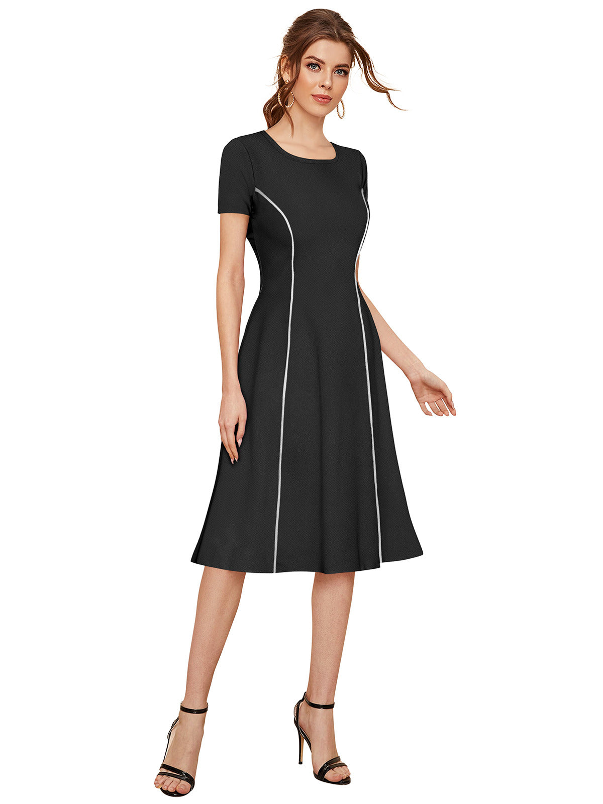 Odette Black Skater Knit Fabric Dress For Women