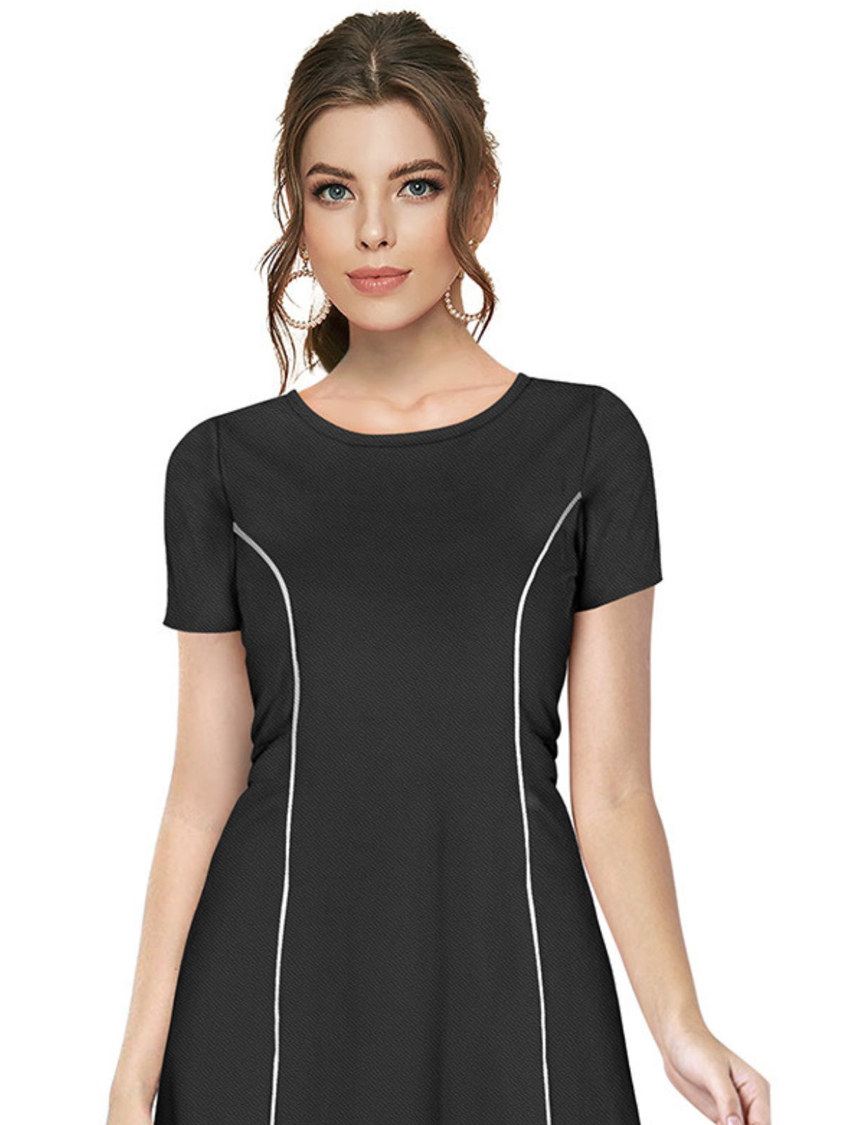 Odette Black Skater Knit Fabric Dress For Women