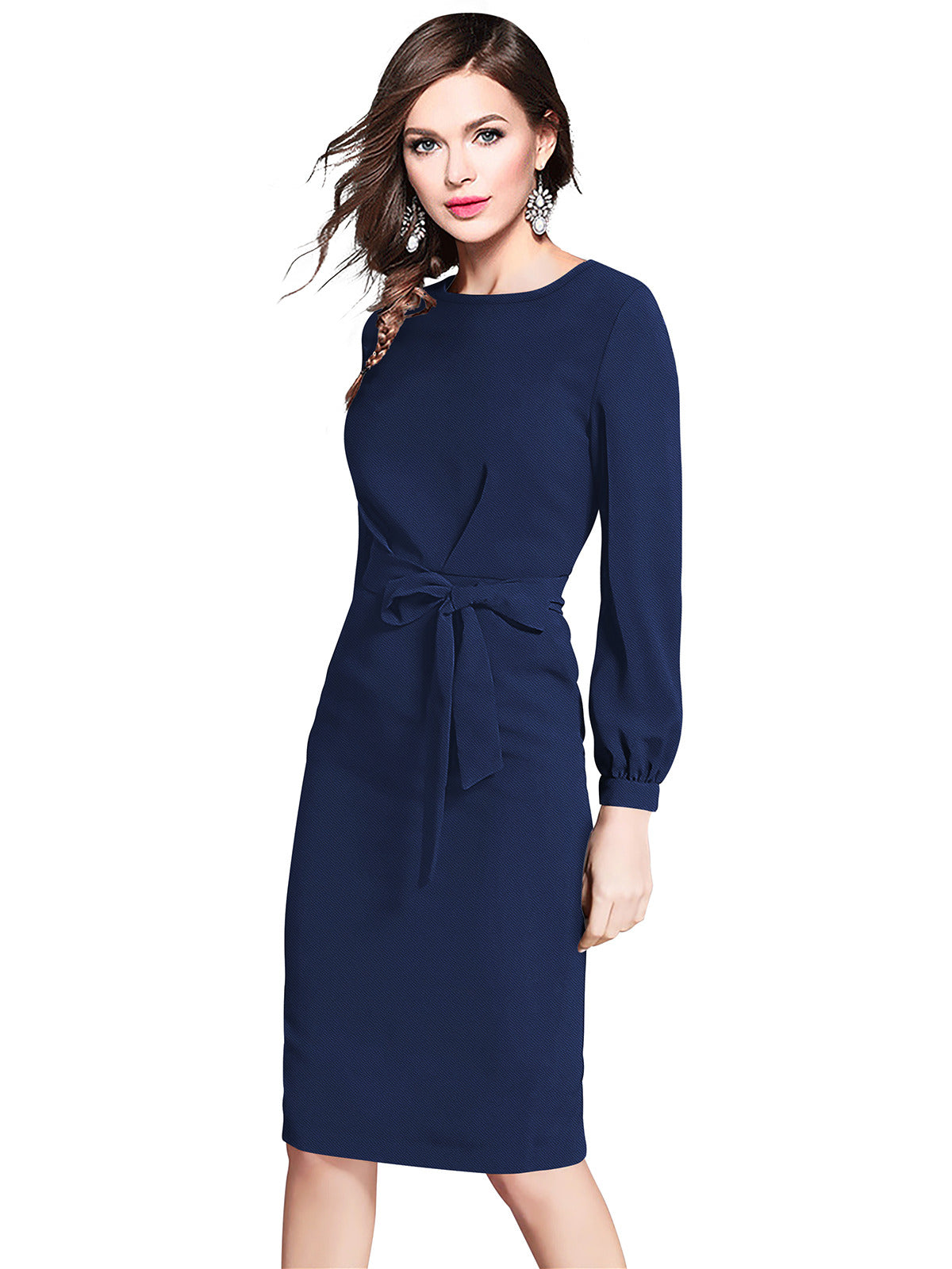 Odette Navy Blue Knit Fabric Bodycon For Women