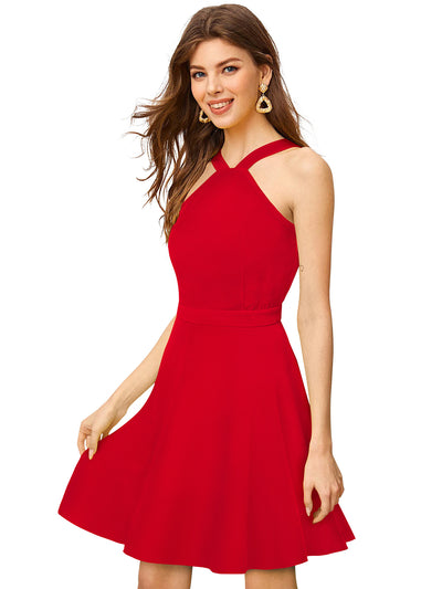 Odette Red Skater Knit Fabric Dress For Women