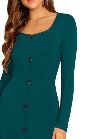 Odette Teal Bodycon Knit Fabric Dress For Women