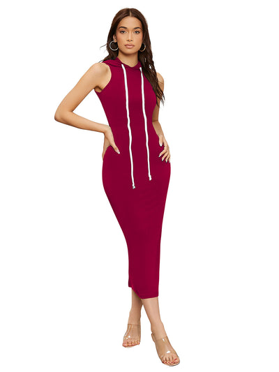 Odette Maroon Bodycon Knit Fabric Dress For Women