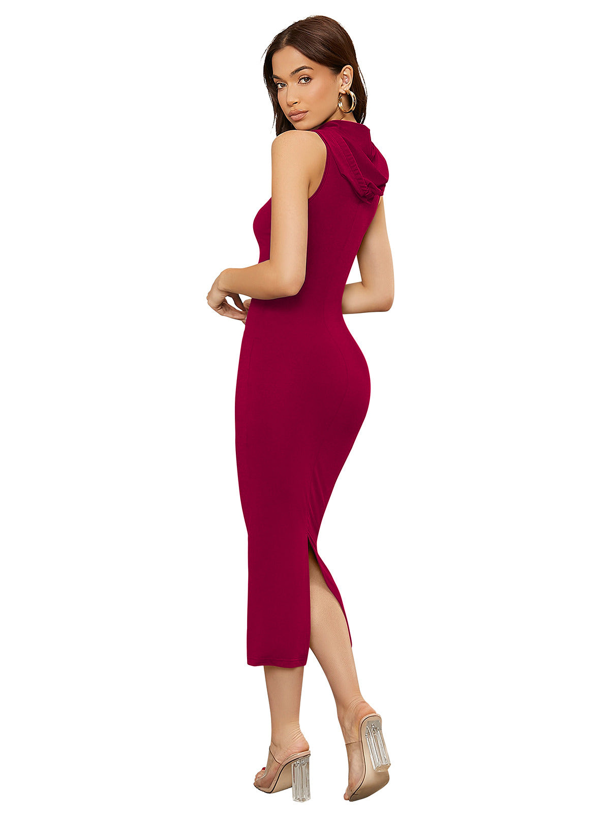 Odette Maroon Bodycon Knit Fabric Dress For Women