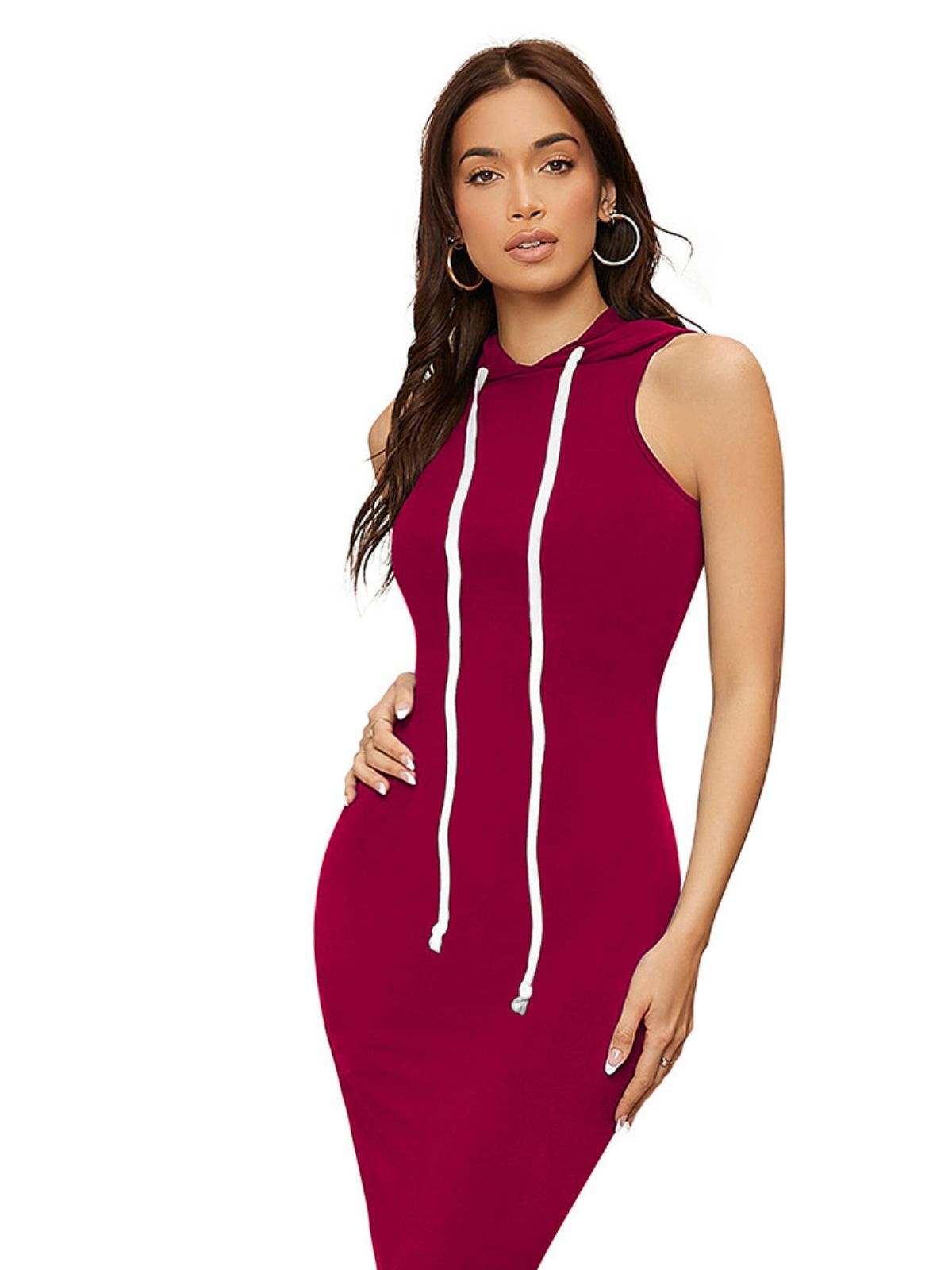 Odette Maroon Bodycon Knit Fabric Dress For Women