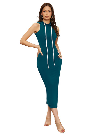 Odette Teal Bodycon Knit Fabric Dress For Women