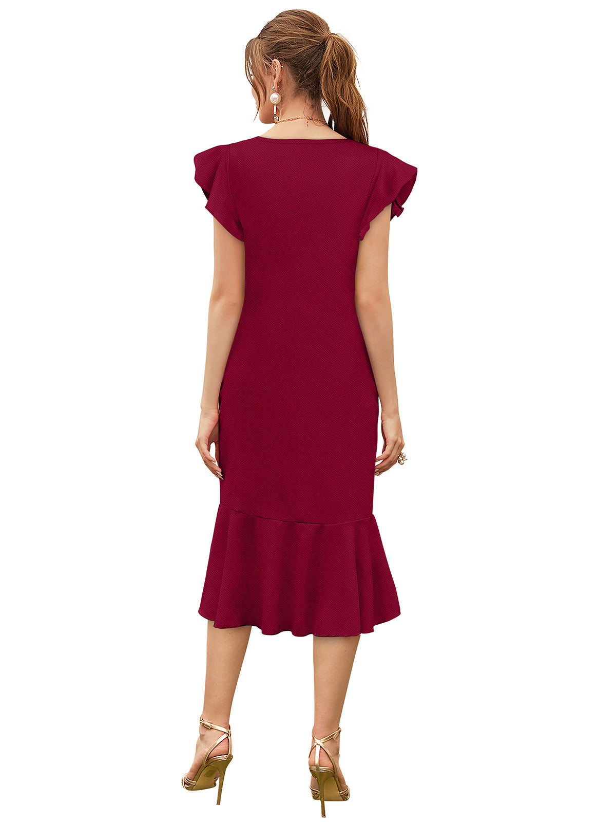 Odette Maroon Knit Fabric Dress For Women