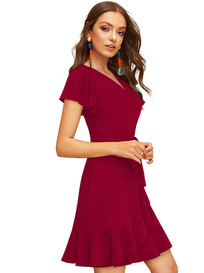 Odette Maroon Knit Fabric Dress For Women