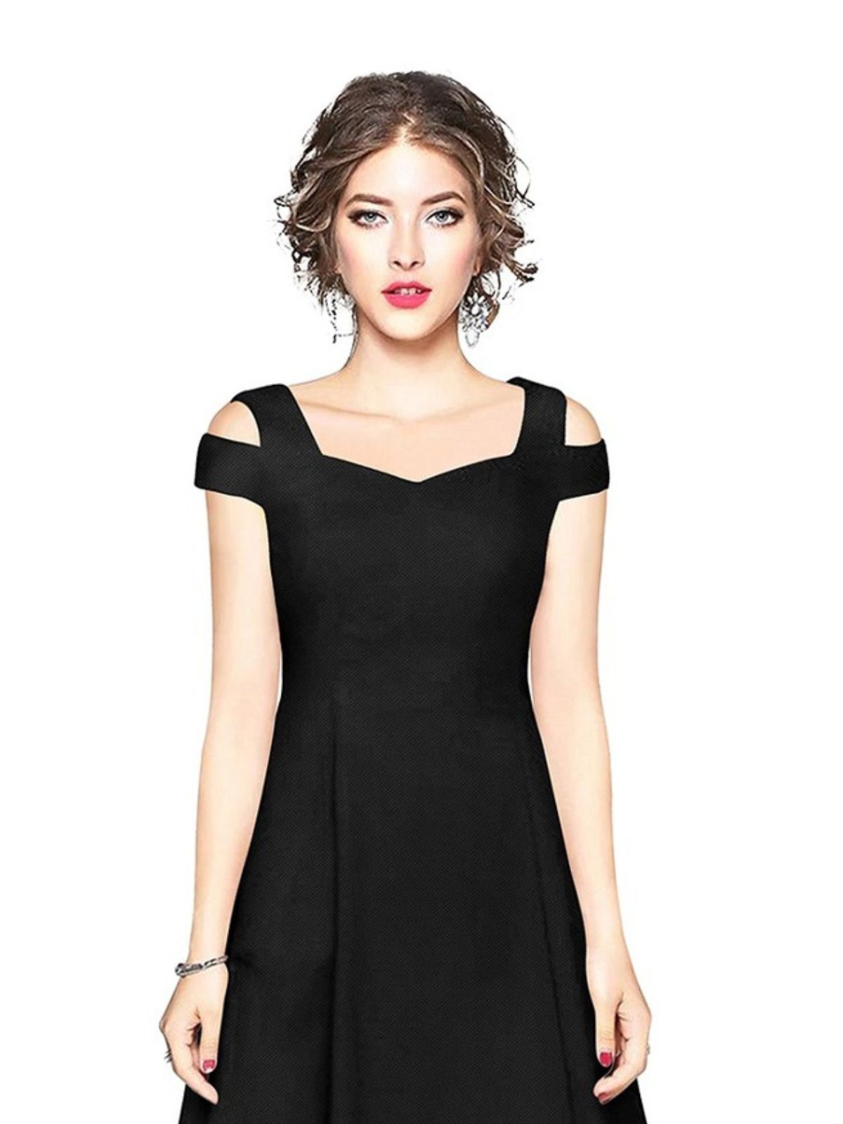 Odette Black Polyester Skater Dress For Women - Main Image