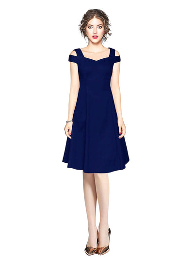 Odette Royal Blue Polyester Skater Dress For Women