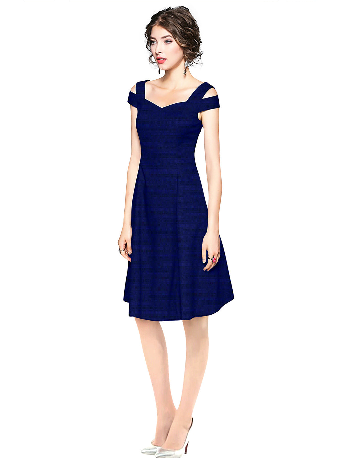 Odette Royal Blue Polyester Skater Dress For Women