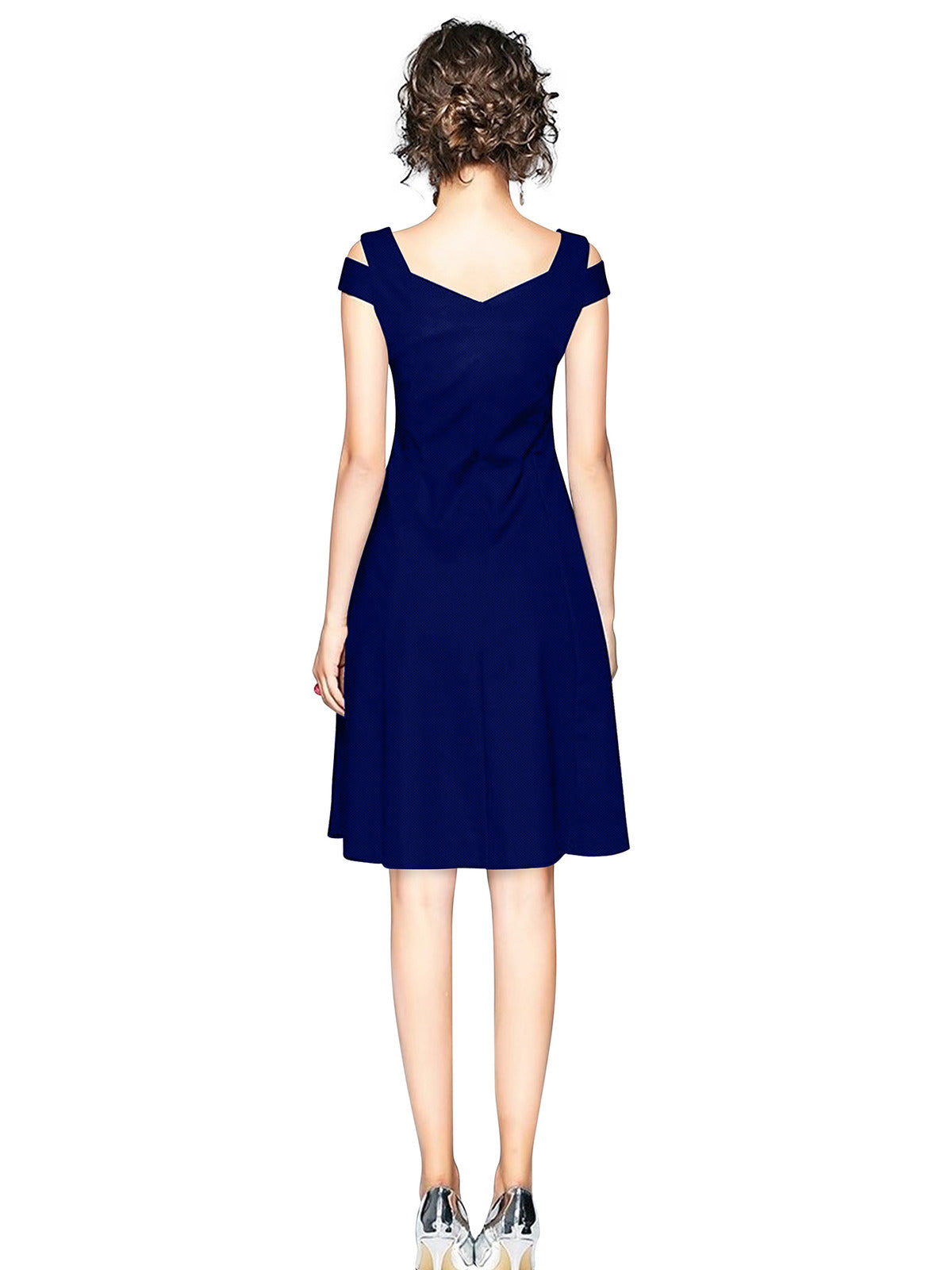 Odette Royal Blue Polyester Skater Dress For Women