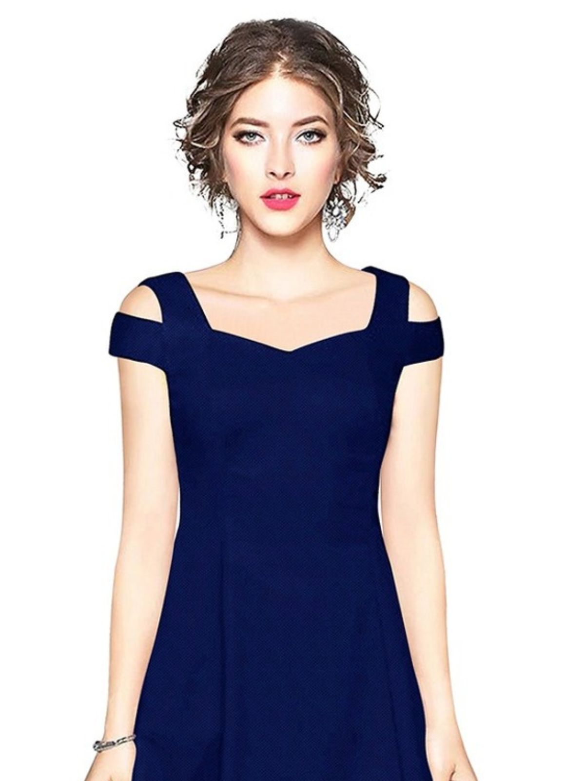 Odette Royal Blue Polyester Skater Dress For Women