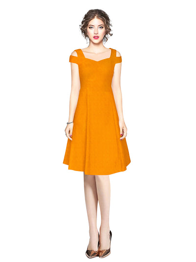 Odette Yellow Polyester Skater Dress For Women