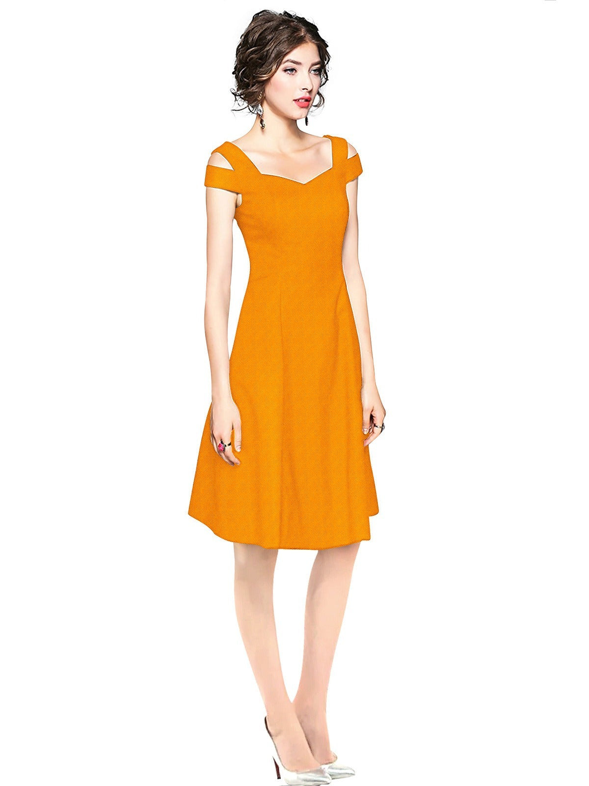 Odette Yellow Polyester Skater Dress For Women