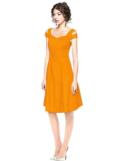 Odette Yellow Polyester Skater Dress For Women