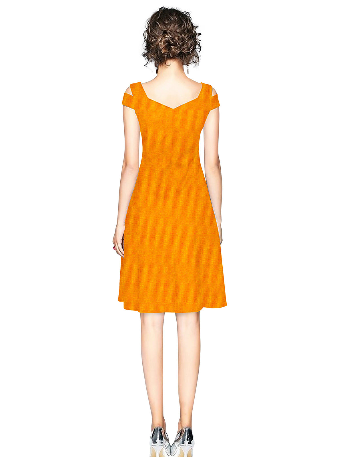 Odette Yellow Polyester Skater Dress For Women