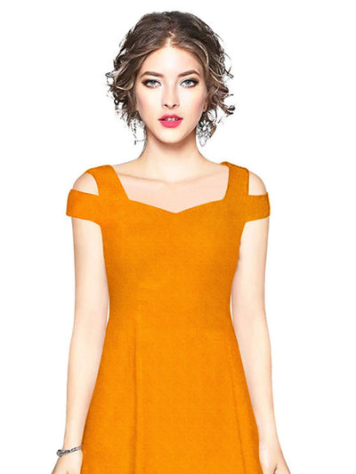 Odette Yellow Polyester Skater Dress For Women