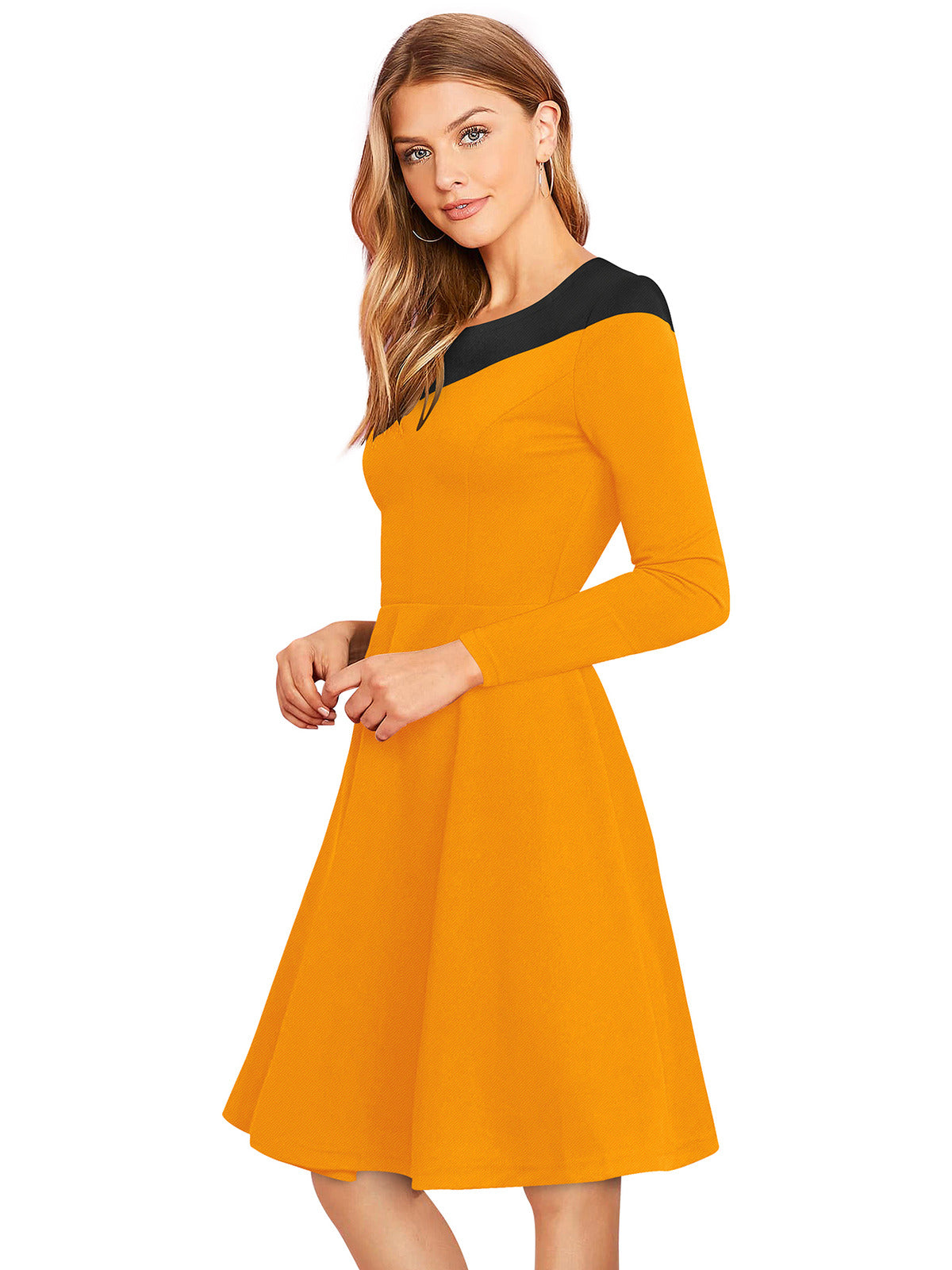 Odette Yellow Skater Knit Fabric Dress For Women