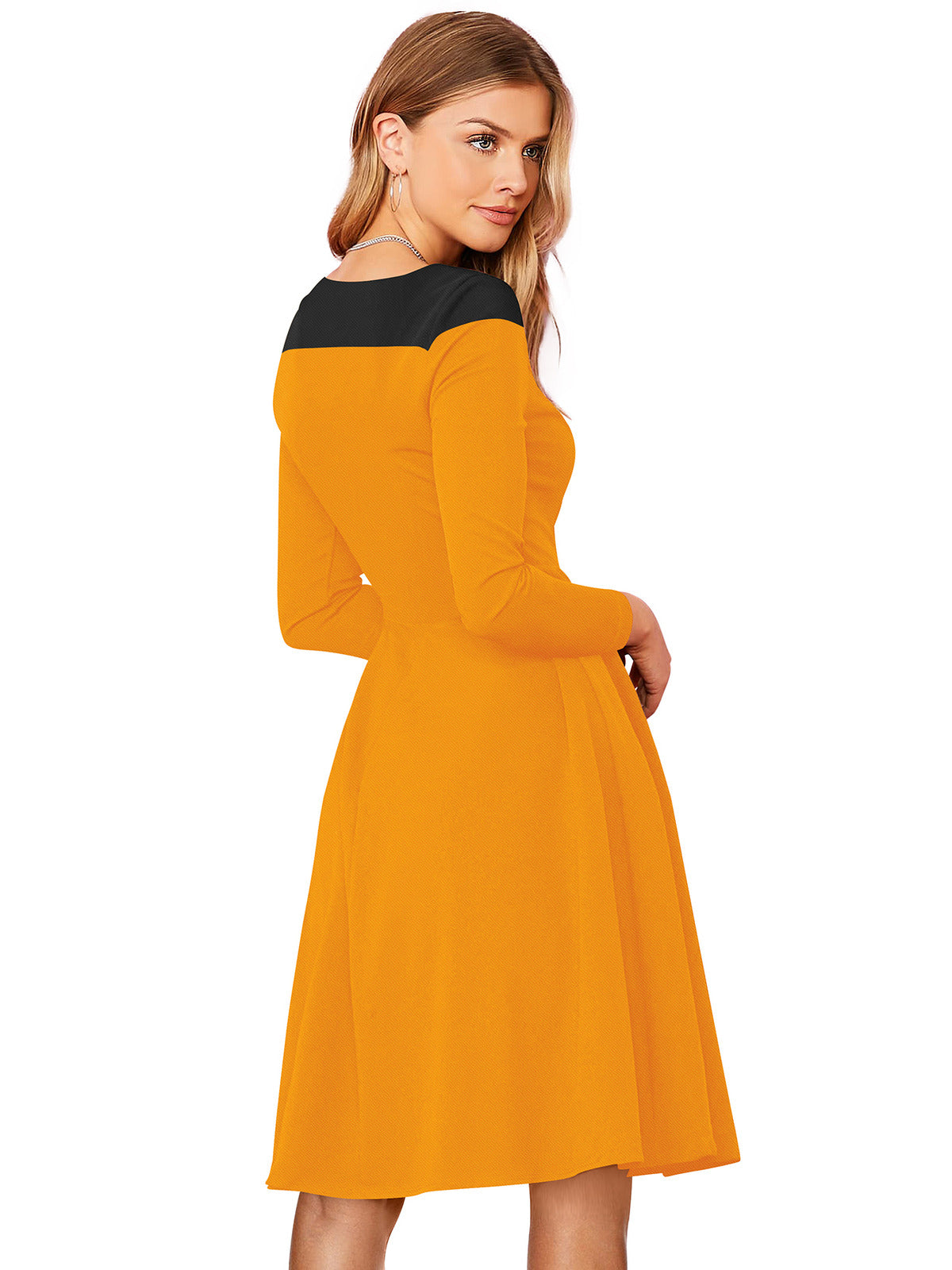 Odette Yellow Skater Knit Fabric Dress For Women