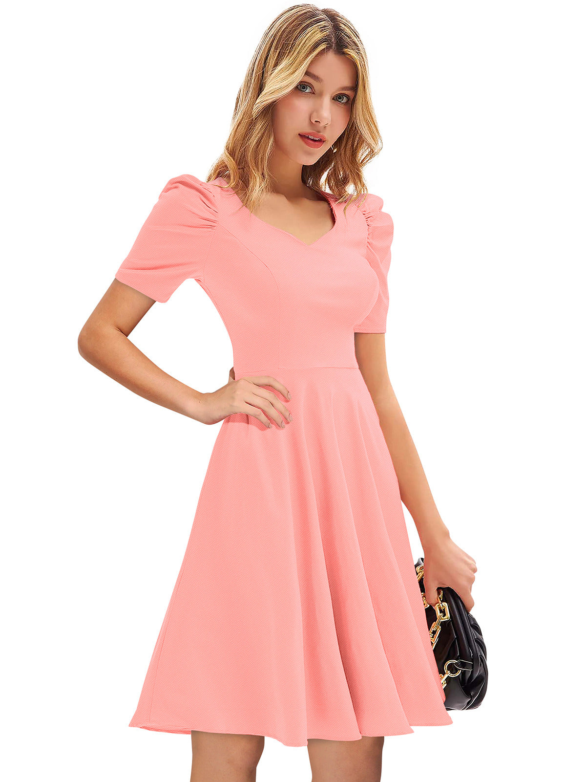 Odette Peach Skater Knit Fabric Dress For Women